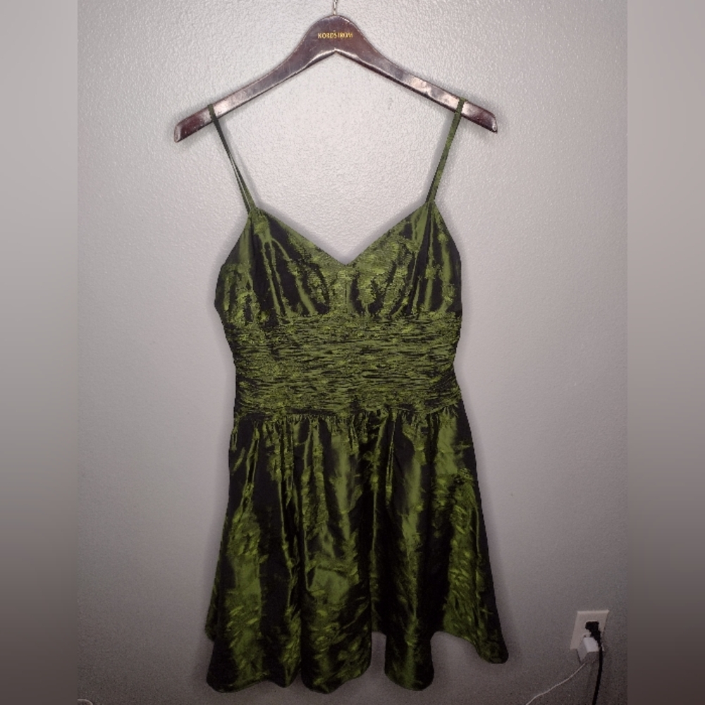 Vintage Babydoll Ruched Dress 10 Green Whimsical Fairy Floral Y2K 90's A18